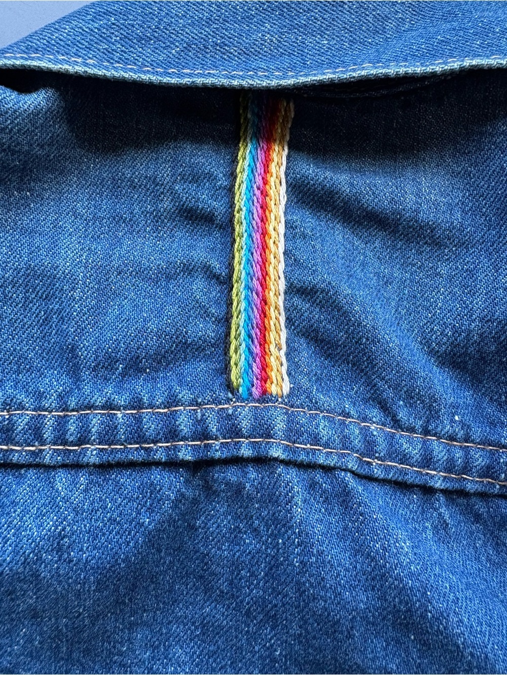 Embroidered Upcycled Dark Blue Denim Jacket w Snap Closure - Unique Handmade - Picture 13 of 14